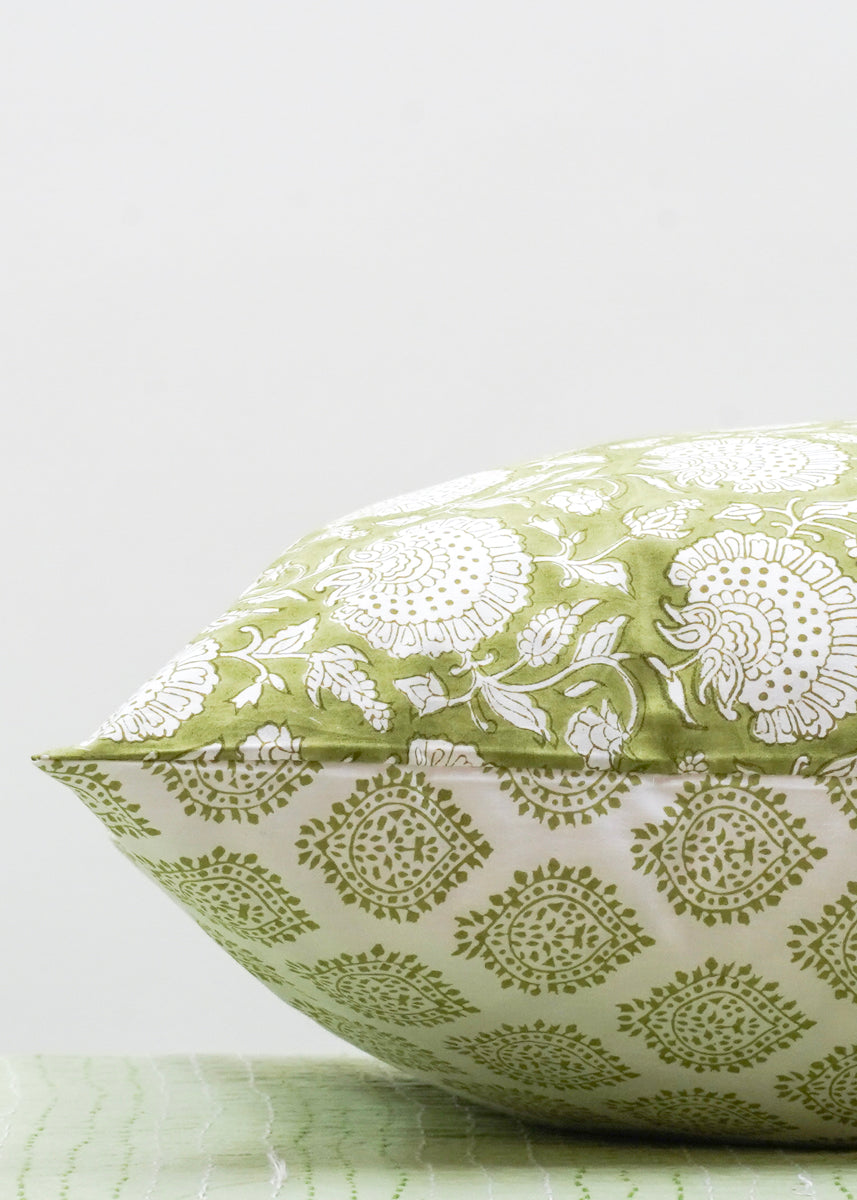 PILLOWCASE CONTRAST WALLFLOWER EMPIRE GREEN India Ink Home Decor