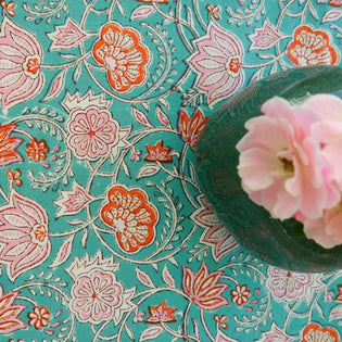  Red and green floral table clothe