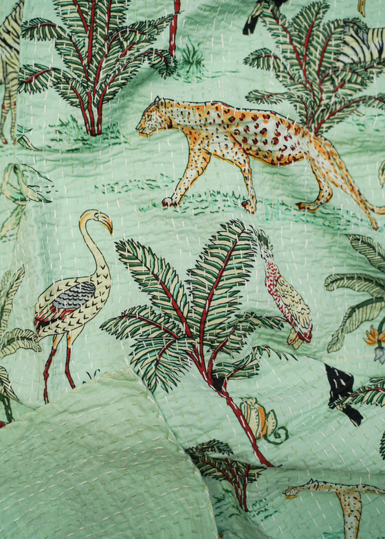 KANTHA ANIMAL SAFARI MINT - India Ink Home Decor