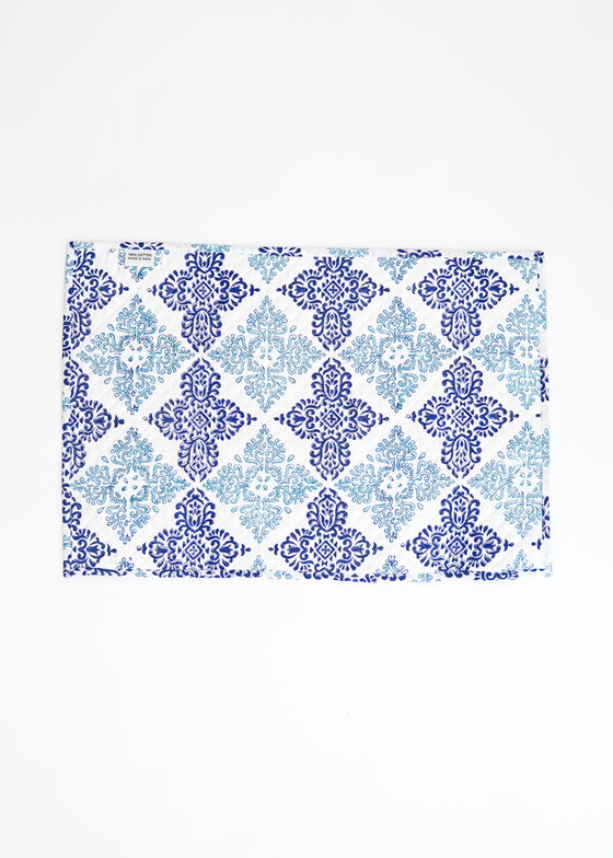 PLACEMAT SET MEDALLION BORDER BLUE - India Ink Home Decor
