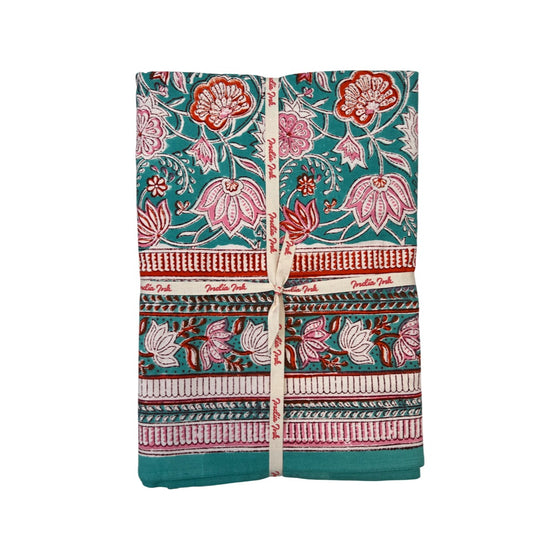 TABLECLOTH ENCHANTED GARDEN AQUA - India Ink Home Decor