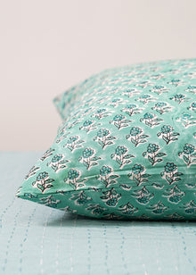  PILLOWCASE SET PRETTY DAISY AQUA - India Ink Home Decor