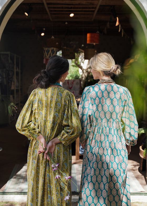 DRESS FLORAL BOUQUET AQUA