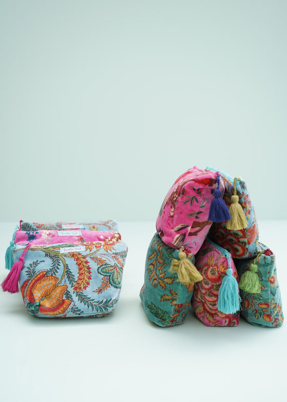 VELVET POUCH BOTANICAL GARDEN TEAL