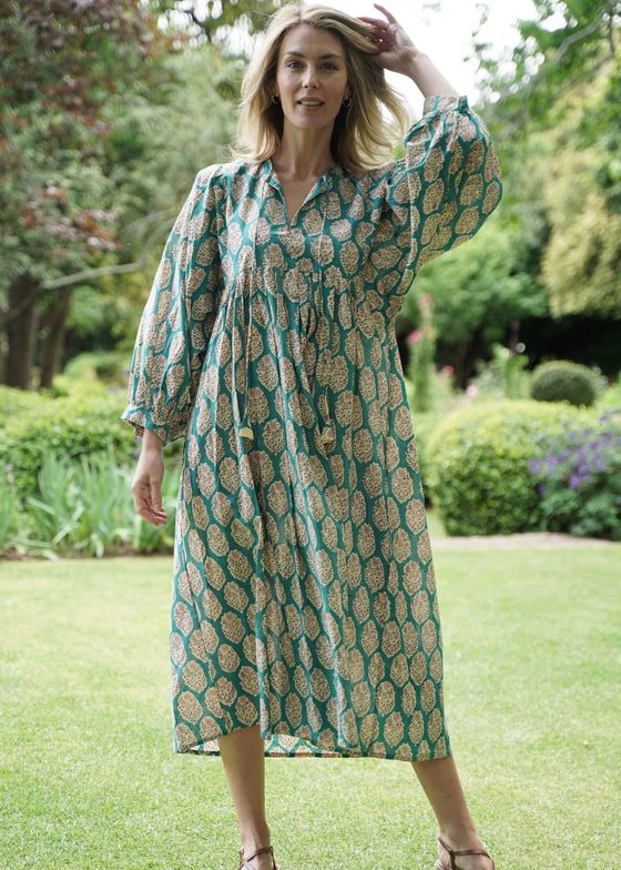 DRESS FLORAL BOUQUET AQUA