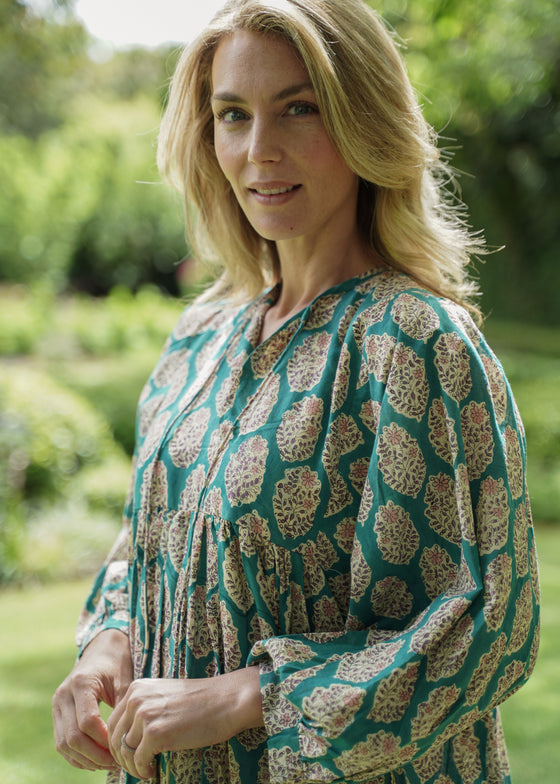 DRESS FLORAL BOUQUET AQUA