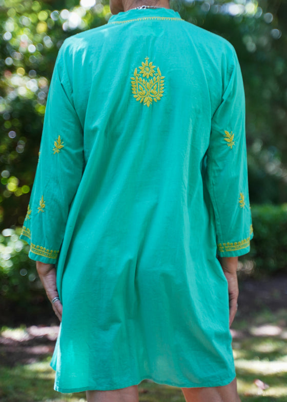 DRESS BLOSSOMING PINTUCKS AQUA