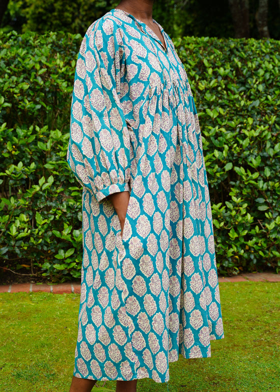 DRESS FLORAL BOUQUET AQUA