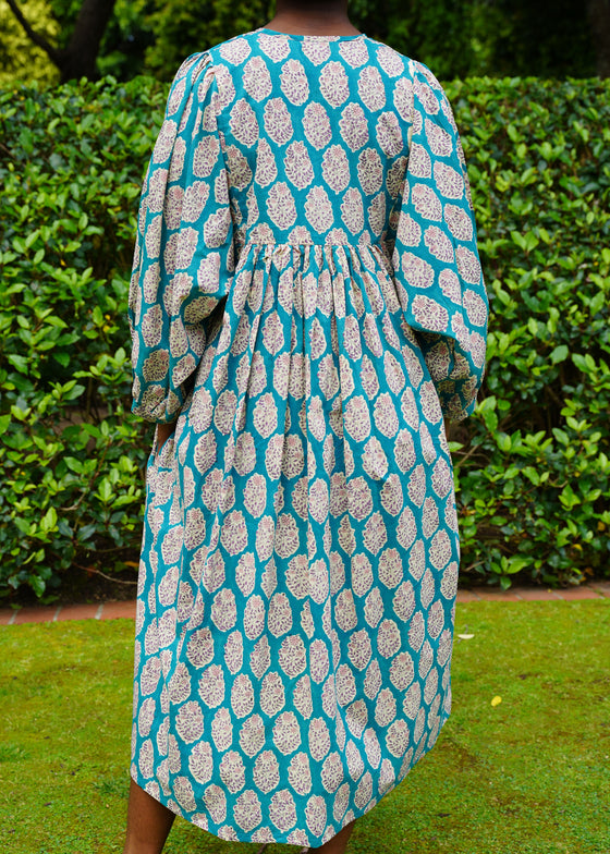 DRESS FLORAL BOUQUET AQUA