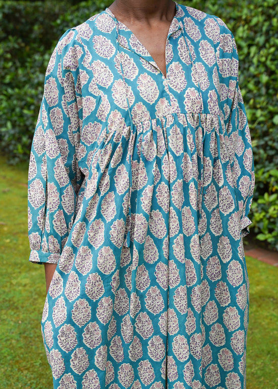 DRESS FLORAL BOUQUET AQUA