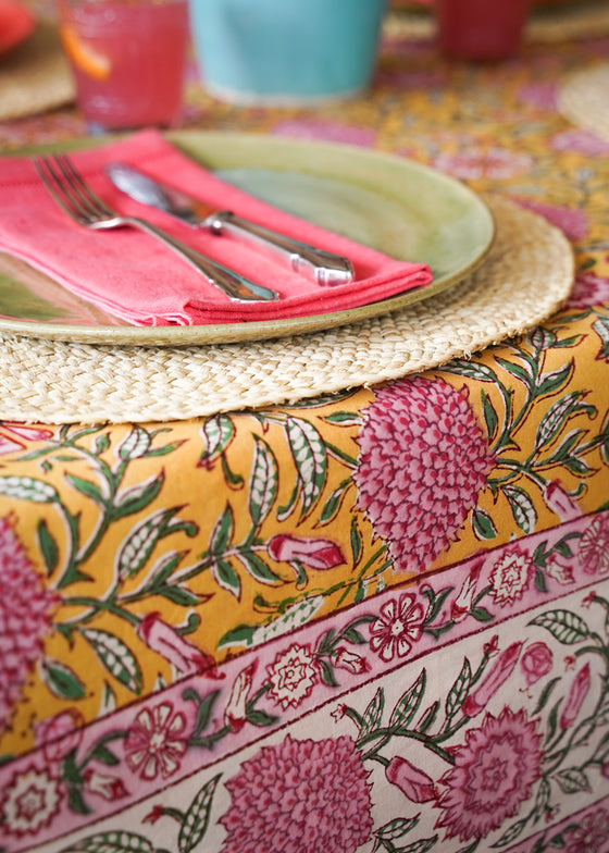TABLECLOTH FLORAL ORCHID MUSTARD