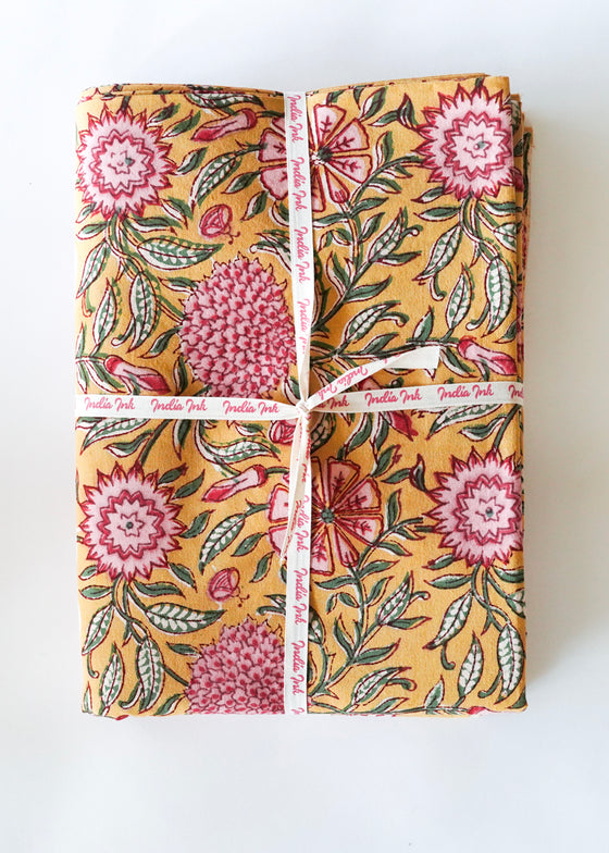 TABLECLOTH FLORAL ORCHID MUSTARD