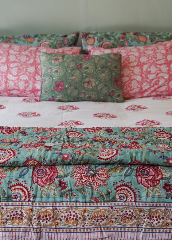 QUILT AQUA/WHITE GRAND GARDEN DBL