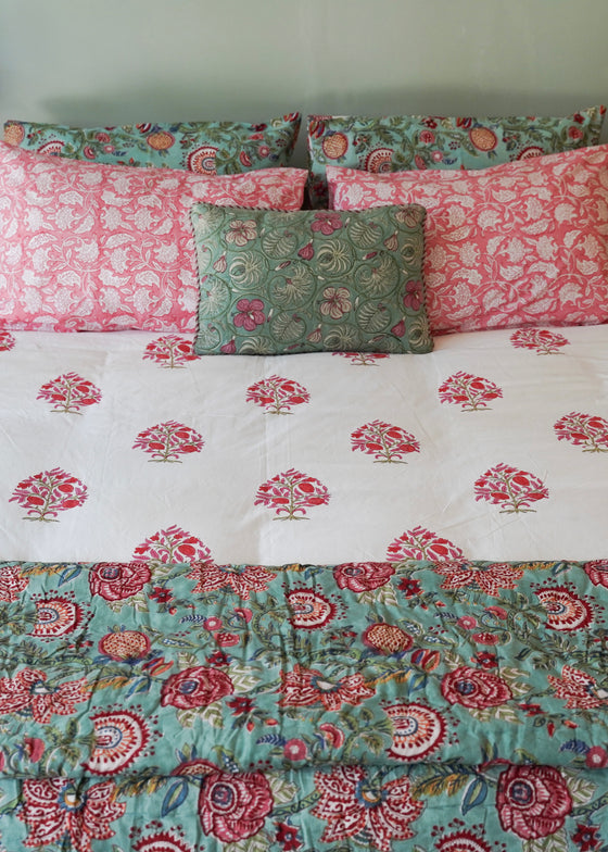 QUILT AQUA/WHITE GRAND GARDEN DBL