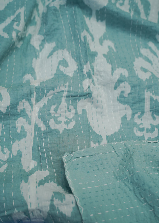 KANTHA GRAND IKAT AQUA - India Ink Home Decor