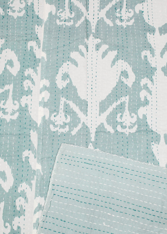 KANTHA GRAND IKAT AQUA - India Ink Home Decor