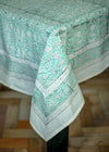 TABLECLOTH BLOCK PRINT GARDEN AQUA - India Ink Home Decor