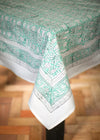 TABLECLOTH BLOCK PRINT GARDEN AQUA - India Ink Home Decor