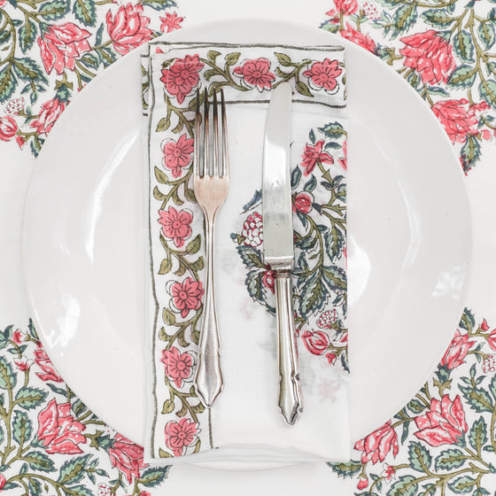 NAPKIN BOMBAY BLOOM AQUA/PINK 50X50