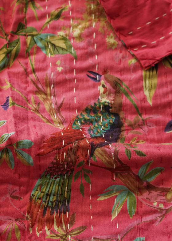 KANTHA BIRD OF PARADISE PINK SGL - India Ink Home Decor