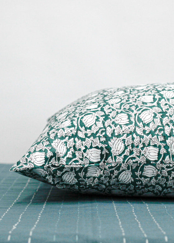 PILLOWCASE CLIMBING ROSE AQUA