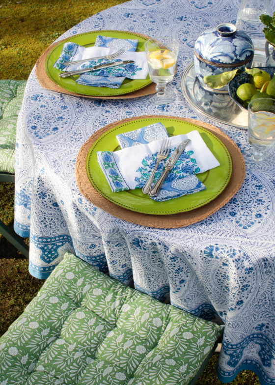 TABLECLOTH ROUND DELICATE PAISLEY BLUE