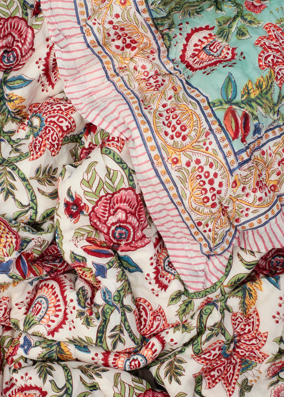 QUILT AQUA/WHITE GRAND GARDEN SGL