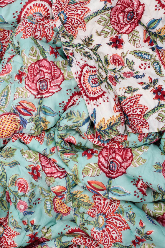 QUILT AQUA/WHITE GRAND GARDEN SGL