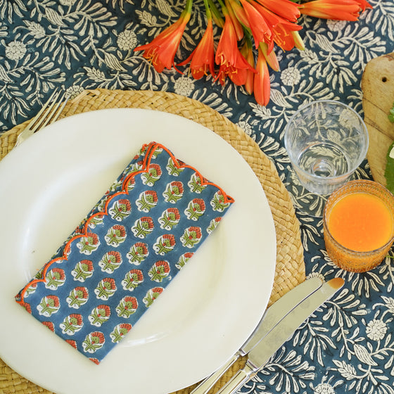 NAPKIN SET SCALLOP MINI MARIGOLD BLUE - India Ink Home Decor