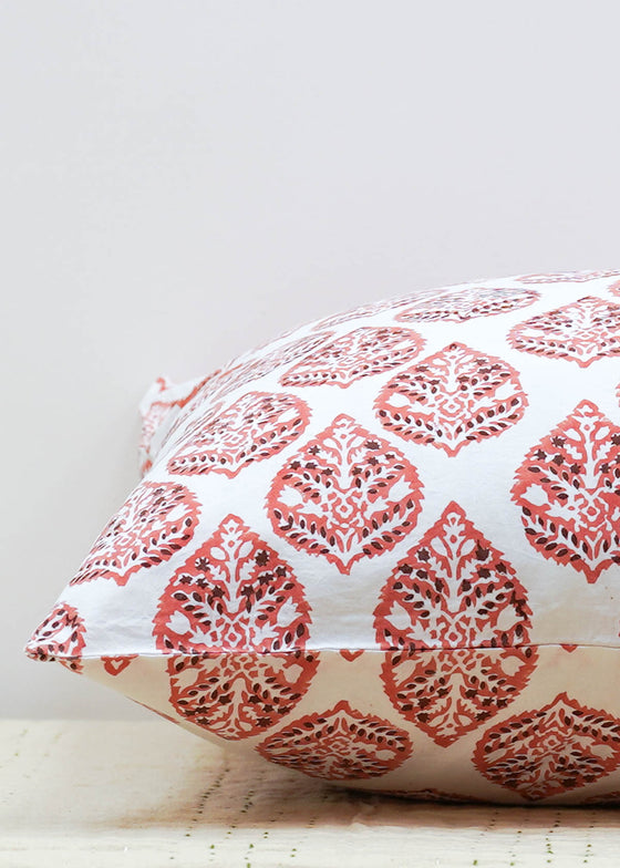 PILLOWCASE FEATHER BLOCK TERRACOTTA