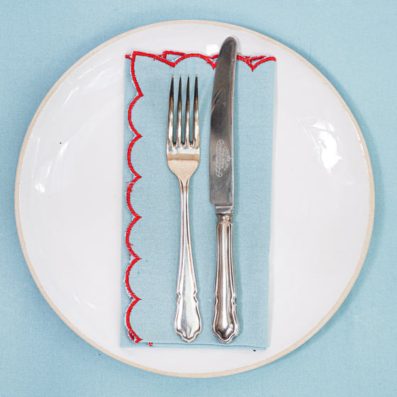 NAPKINS SET SCALLOP CONTRAST BLUE - India Ink Home Decor