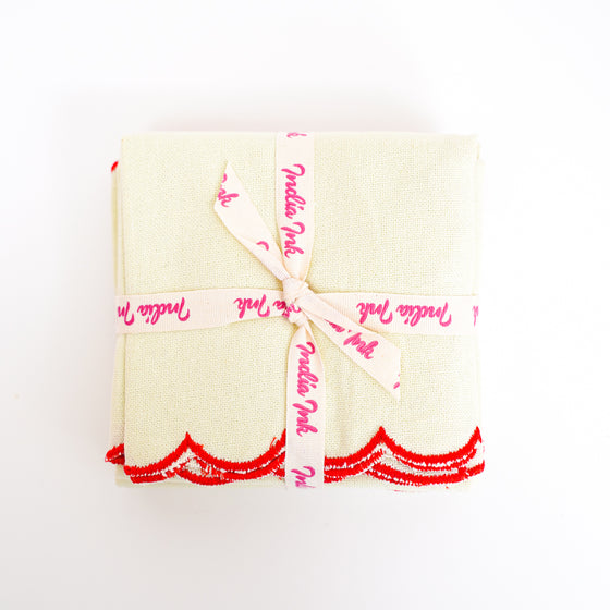 NAPKINS SET SCALLOP CONTRAST PISTACHIO - India Ink Home Decor