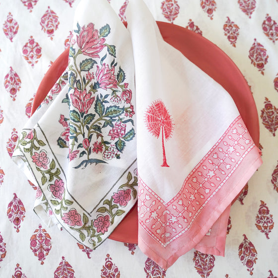 NAPKIN BOMBAY BLOOM AQUA/PINK 50X50
