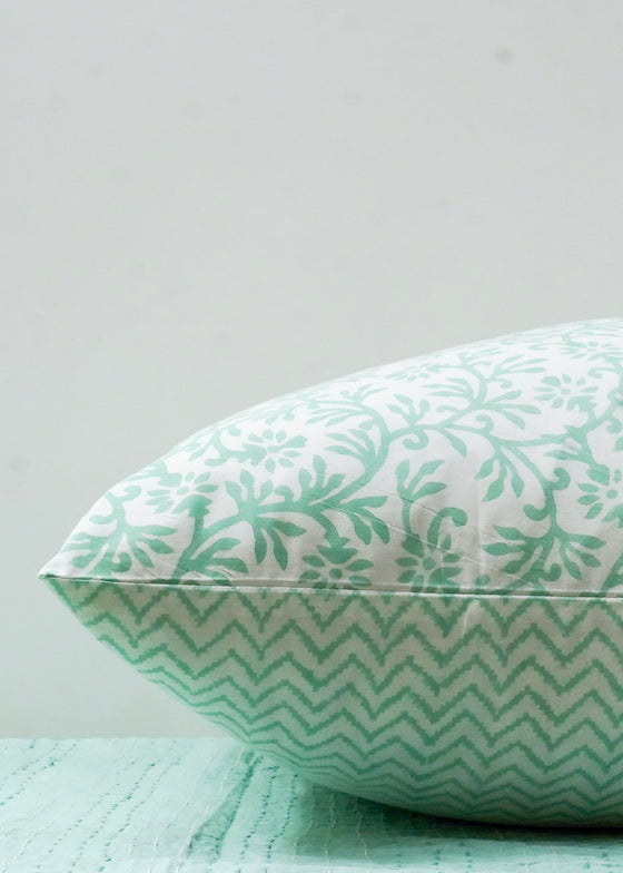 PILLOWCASE CONTRAST GEOMETRIC AQUA