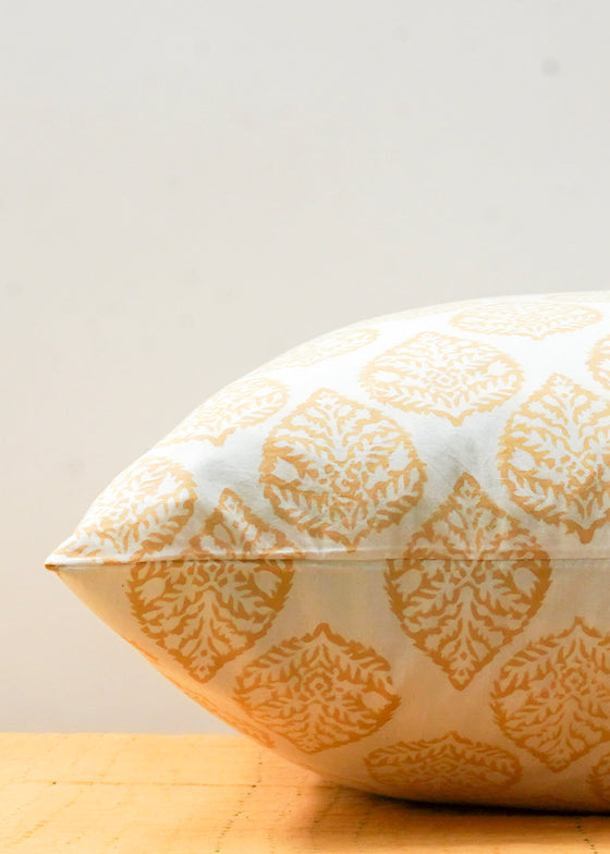 PILLOWCASE FEATHER BLOCK MUSTARD