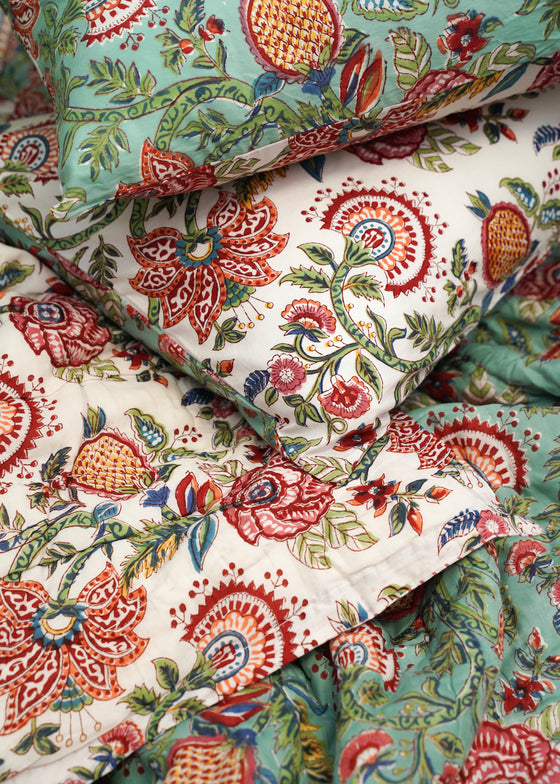 QUILT AQUA/WHITE GRAND GARDEN DBL