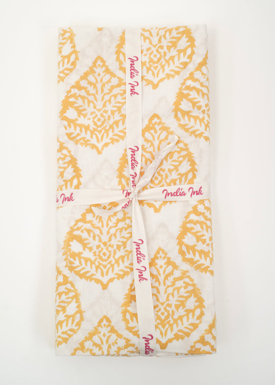 PILLOWCASE FEATHER BLOCK MUSTARD