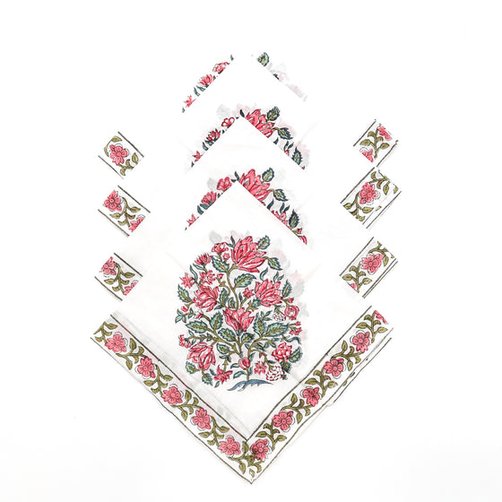 NAPKIN BOMBAY BLOOM AQUA/PINK 50X50