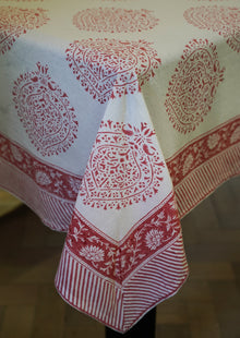  TABLECLOTH RED KING SPADE BLOCK PRINT - India Ink Home Decor