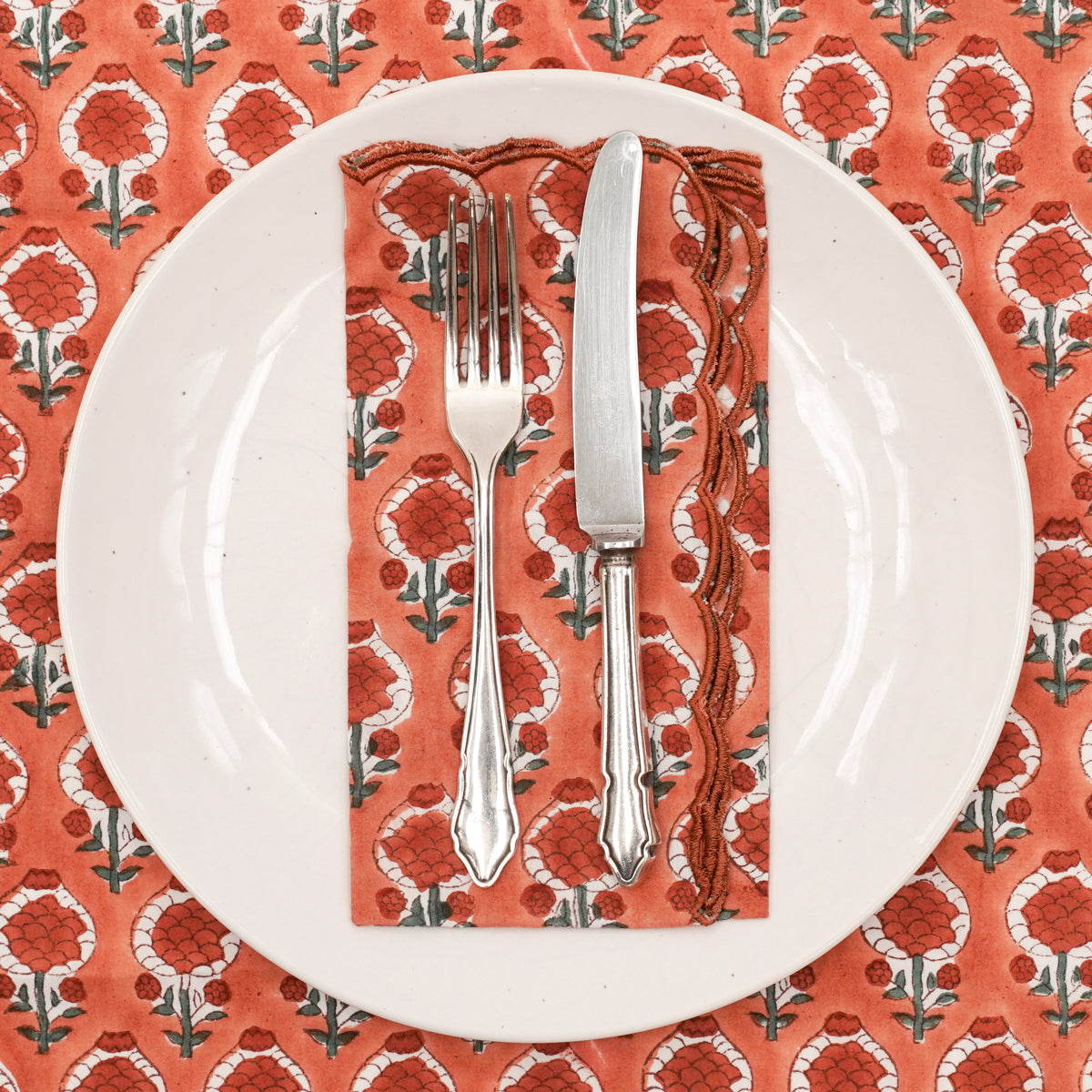 SCALLOPED NAPKIN CUSTARD FLOWER PEACH India Ink Home Decor