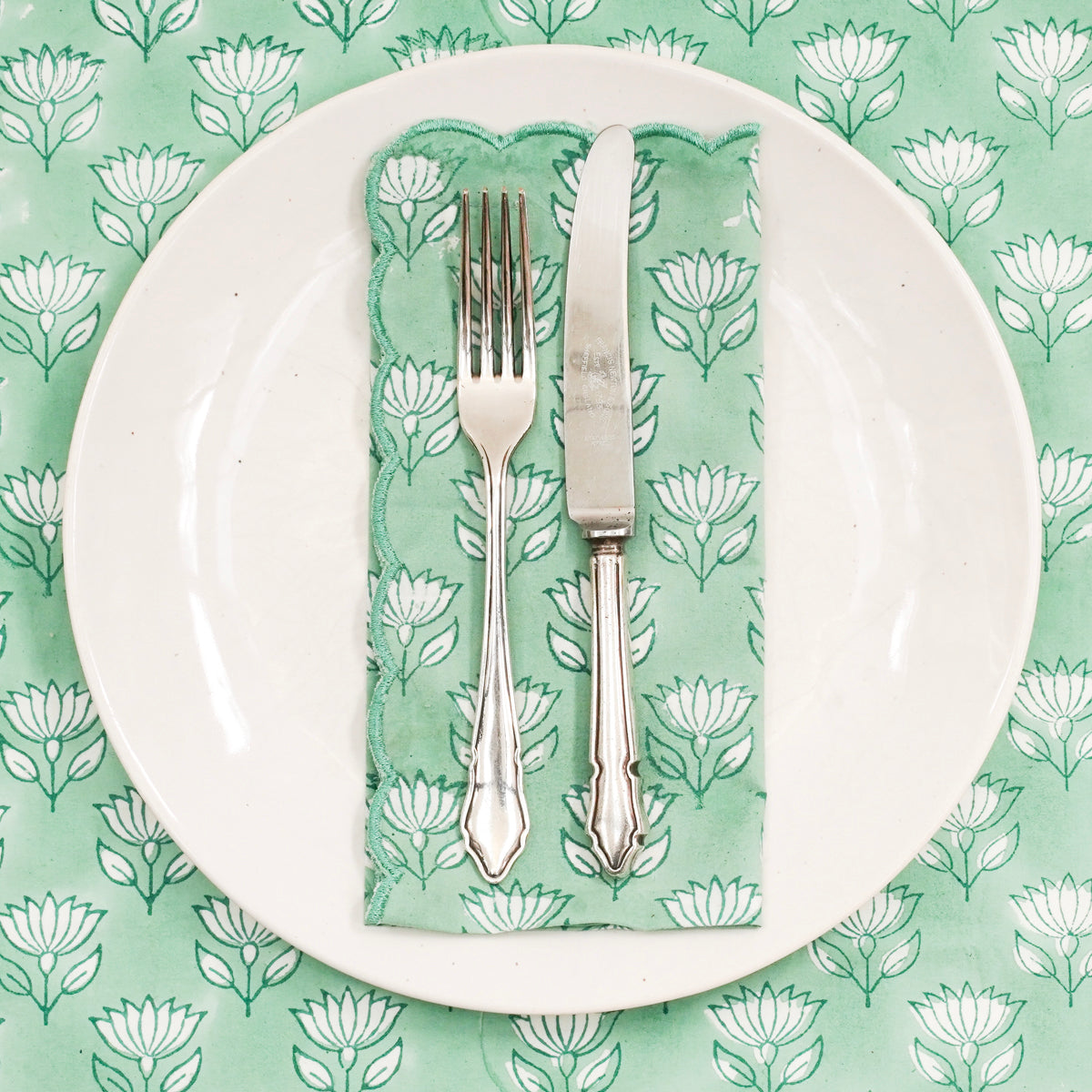 SCALLOPED NAPKIN LOTUS AQUA India Ink Home Decor