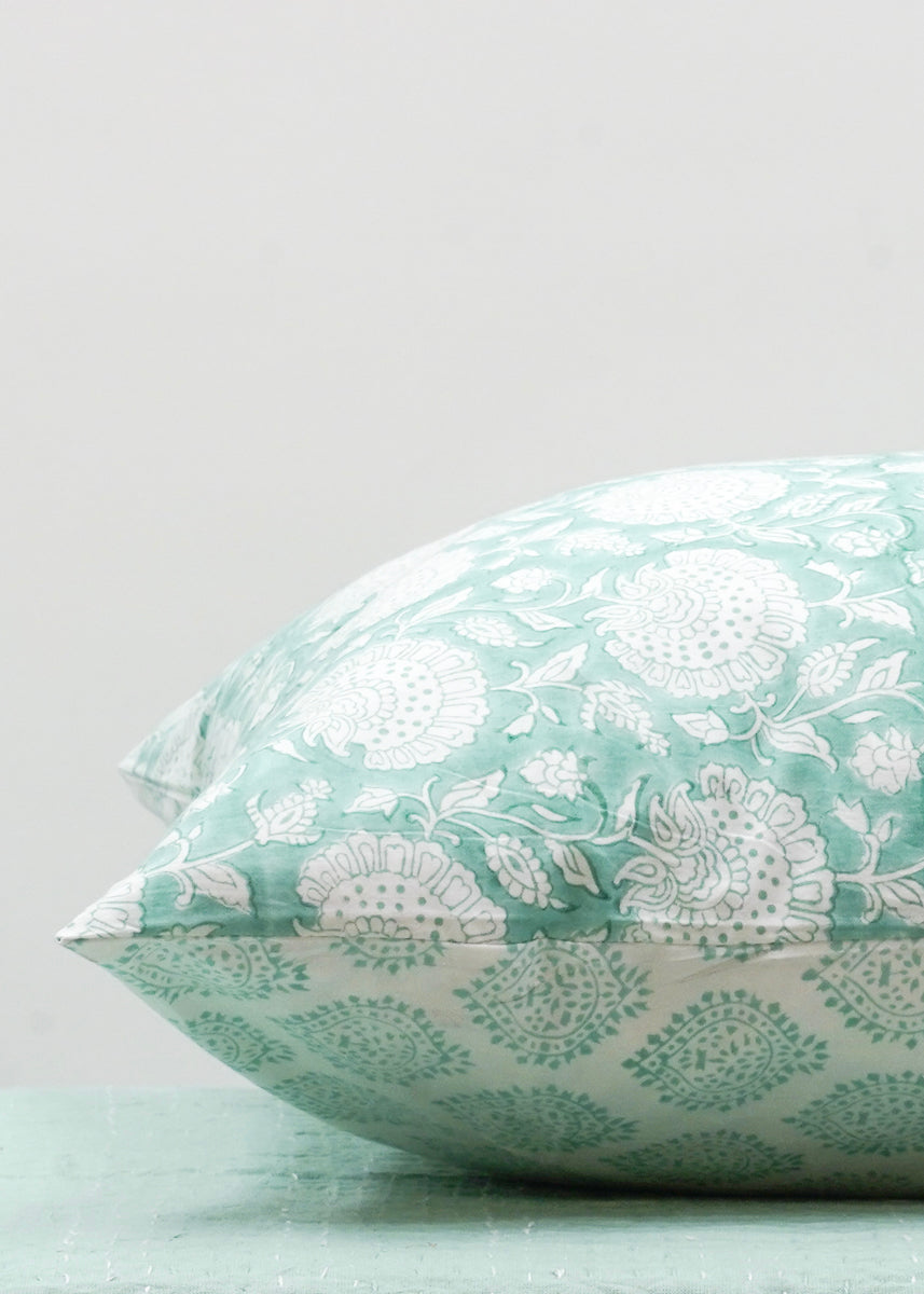 PILLOWCASE CONTRAST WALLFLOWER EMPIRE AQUA India Ink Home Decor