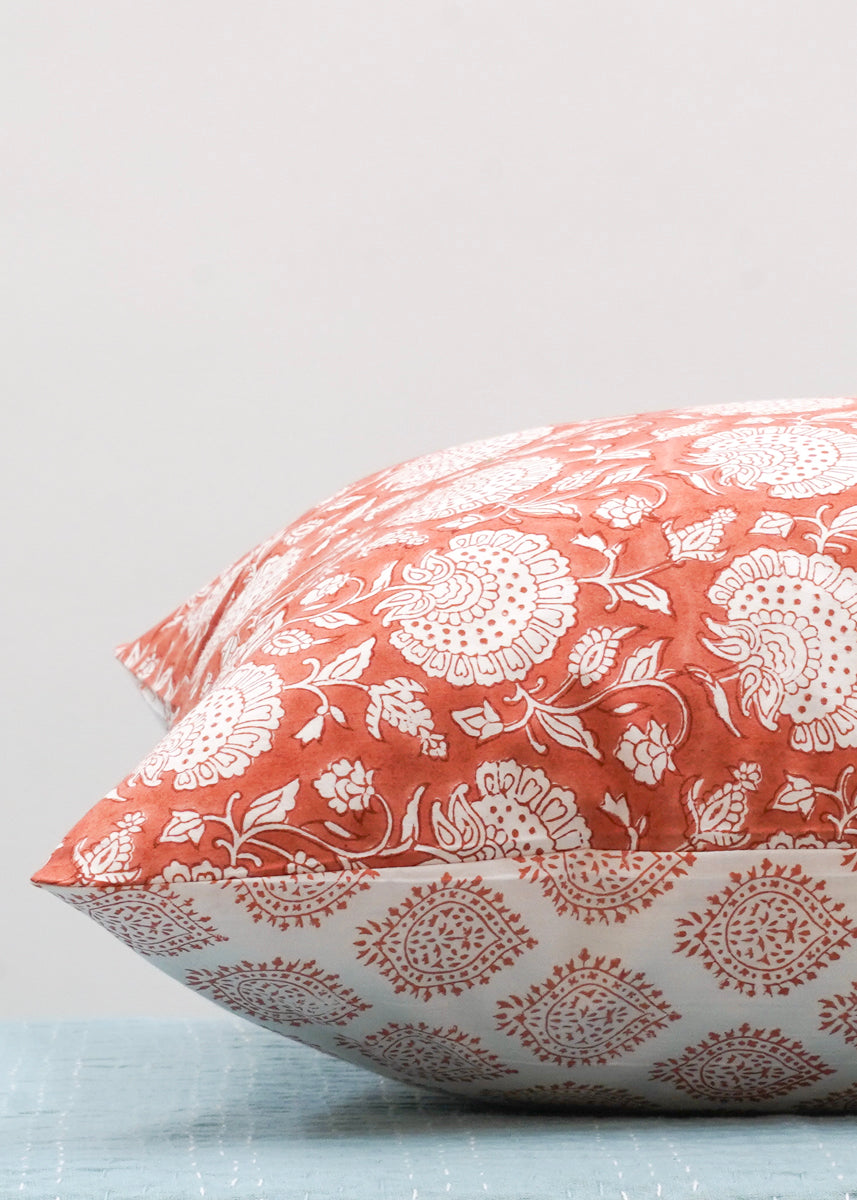 PILLOWCASE CONTRAST WALLFLOWER EMPIRE TERRACOTTA India Ink Home Decor