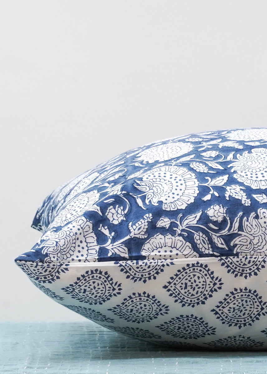 PILLOWCASE CONTRAST WALLFLOWER EMPIRE BLUE India Ink Home Decor