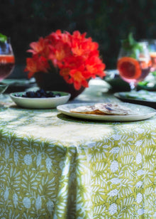  TABLECLOTH BLOCK PRINT GARDEN LIME - India Ink Home Decor