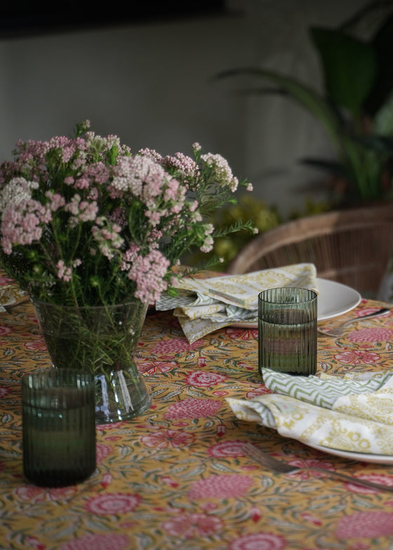 TABLECLOTH FLORAL ORCHID MUSTARD