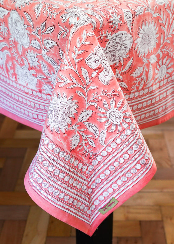 TABLECLOTH FIELD OF FLOWERS CORAL - India Ink Home Decor