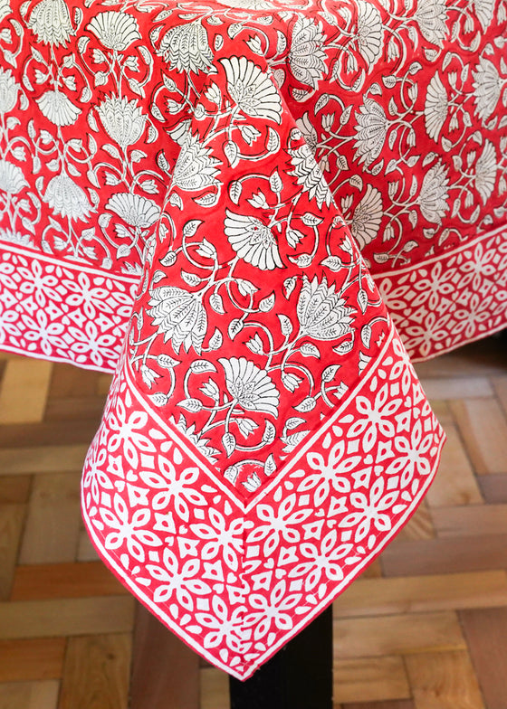 TABLECLOTH FLORAL LOTUS TOMATO - India Ink Home Decor