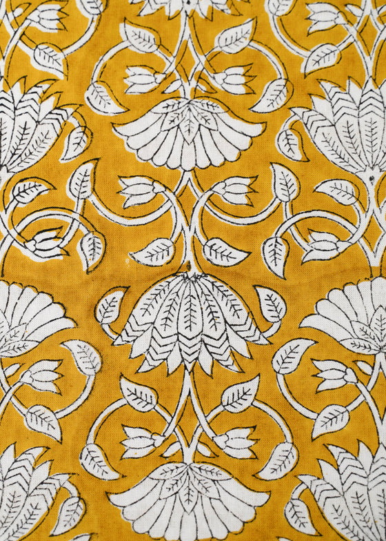 TABLECLOTH FLORAL LOTUS MUSTARD - India Ink Home Decor