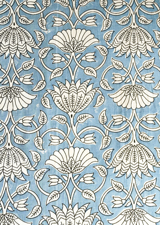 TABLECLOTH FLORAL LOTUS BLUE - India Ink Home Decor
